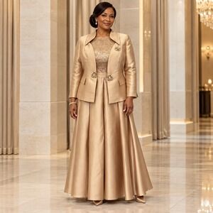 Susanna Dress Jacket Set Gold Sequin Formal Two Piece 16 First Lady Formal MOB